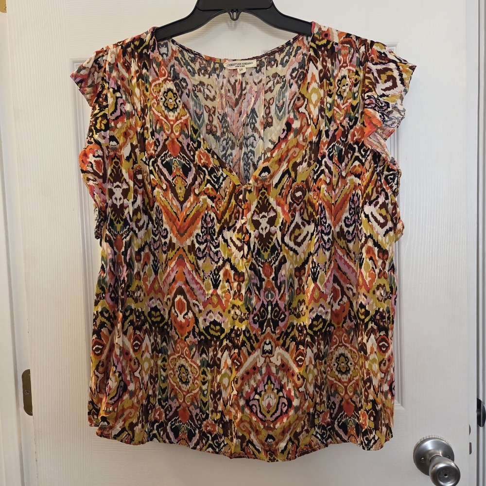 Christian Siriano 3X 100% Rayon lightweight ss top colorful boho spring summer‎